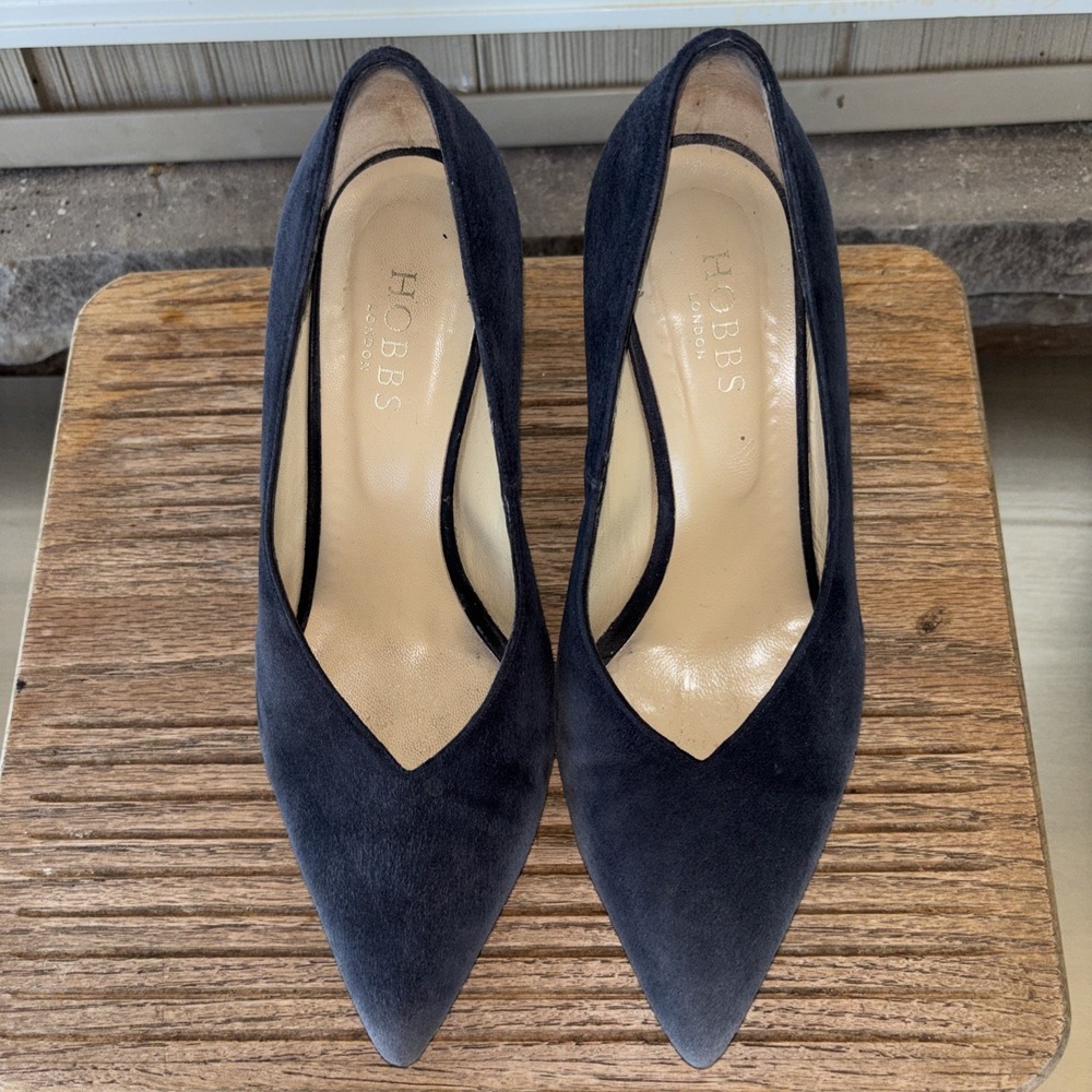 Hobbs London Blue Suede Slip On Heels Size 8/39 Made In Italy